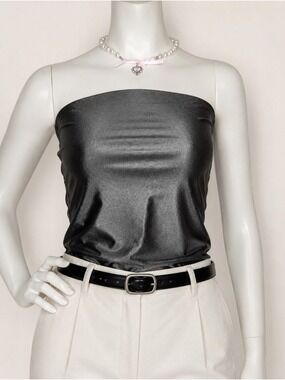 RD Style Second Skin Metallic Charcoal Strapless Bustier Top XS NWT